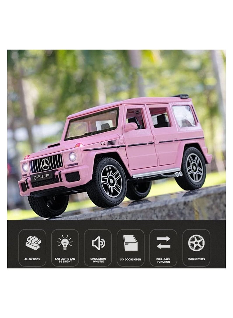 Exquisite car Model 1/24 Benz G63 AMG Car, Zinc Alloy Pull Back Toy with Sound and Light for Kids Boy Girl Gift (Pink)