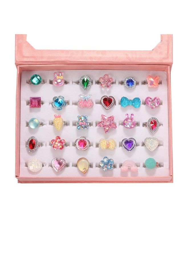 Little Girl Jewel Rings In Box Adjustable No Duplication Girl Pretend Play And Dress Up Rings (30 Jewel Ring)