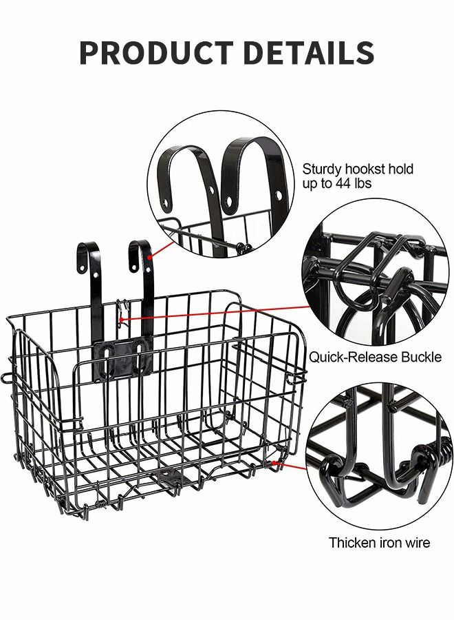 Folding Rear Bike Basket, Detchable Front Bicycle Basket,Cargo Basket for Bike,Removable Front Bag Rear Rack Hanging Bicycle Basket,Mountain Bike Accessories Bike Frame Basket