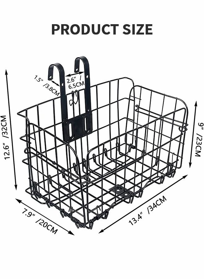 Folding Rear Bike Basket, Detchable Front Bicycle Basket,Cargo Basket for Bike,Removable Front Bag Rear Rack Hanging Bicycle Basket,Mountain Bike Accessories Bike Frame Basket