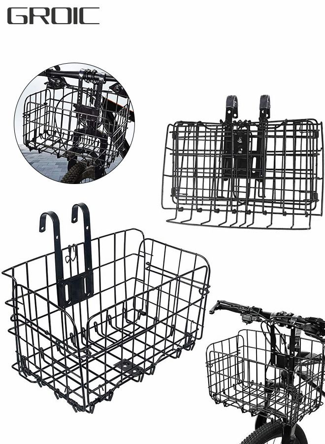 Folding Rear Bike Basket, Detchable Front Bicycle Basket,Cargo Basket for Bike,Removable Front Bag Rear Rack Hanging Bicycle Basket,Mountain Bike Accessories Bike Frame Basket