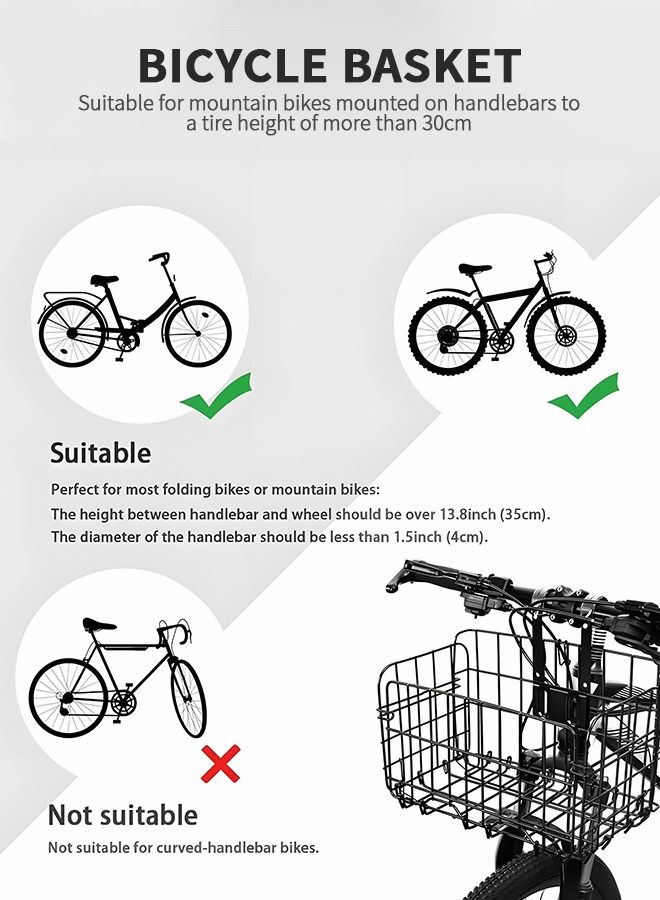 Folding Rear Bike Basket, Detchable Front Bicycle Basket,Cargo Basket for Bike,Removable Front Bag Rear Rack Hanging Bicycle Basket,Mountain Bike Accessories Bike Frame Basket