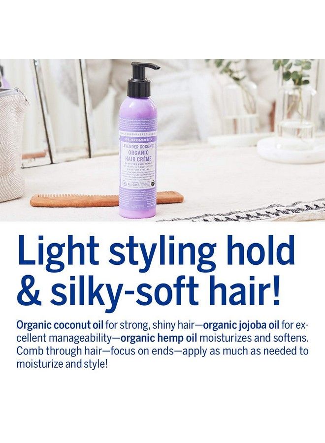 Organic Hair Crème (Lavender Coconut 6 Ounce) Leavein Conditioner And Styling Cream Made With Organic Oils Hair Cream Supports Shine And Strength Nourishes Scalp Nongmo