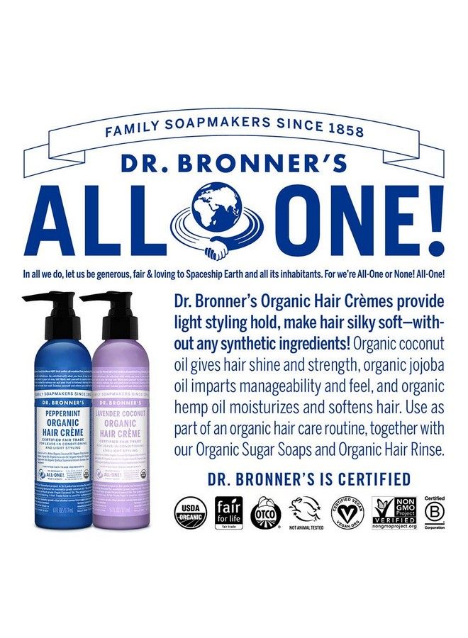 Organic Hair Crème (Lavender Coconut 6 Ounce) Leavein Conditioner And Styling Cream Made With Organic Oils Hair Cream Supports Shine And Strength Nourishes Scalp Nongmo