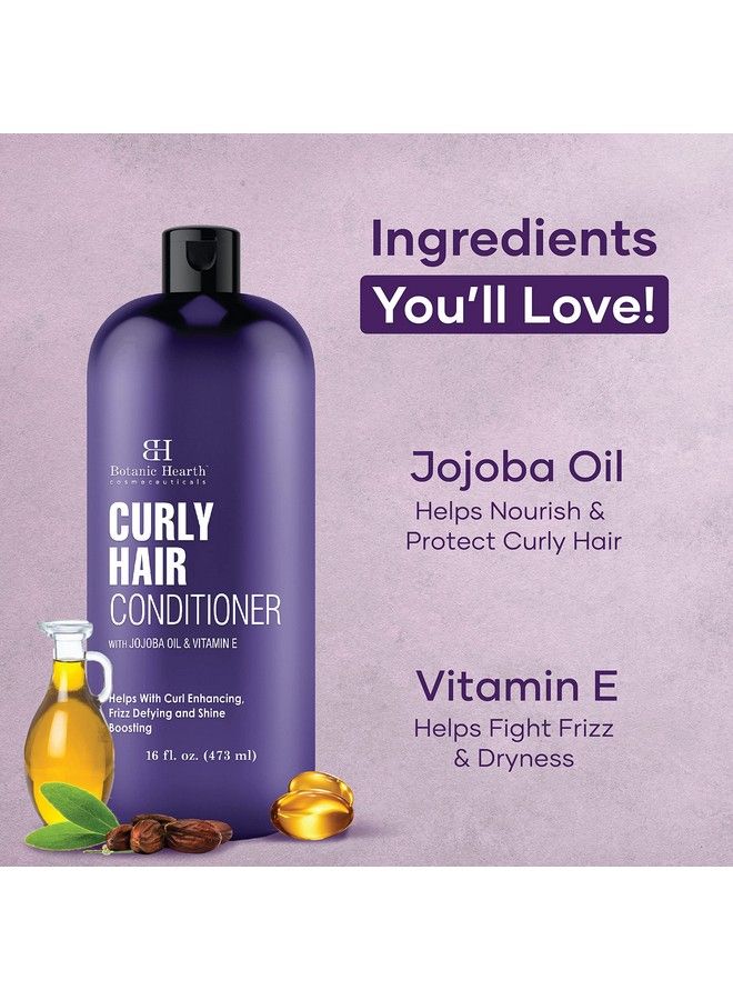 Curly Hair Conditioner ; For Curly Hair ; Detangle Define & Enhance Curls ; With Jojoba Oil & Vitamin E ; Sulphate Free ; For Men & Women ; 16 Fl Oz