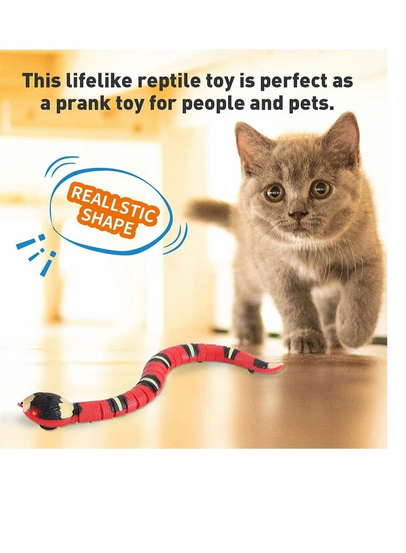 Interactive Cat Toy Snake, Realistic Simulation Smart Sensing Snake Toy, USB Rechargeable, Automatically Sense Obstacles and Escape, Tricky Snake Cat Toys for Indoor Cats Dogs (Pink)