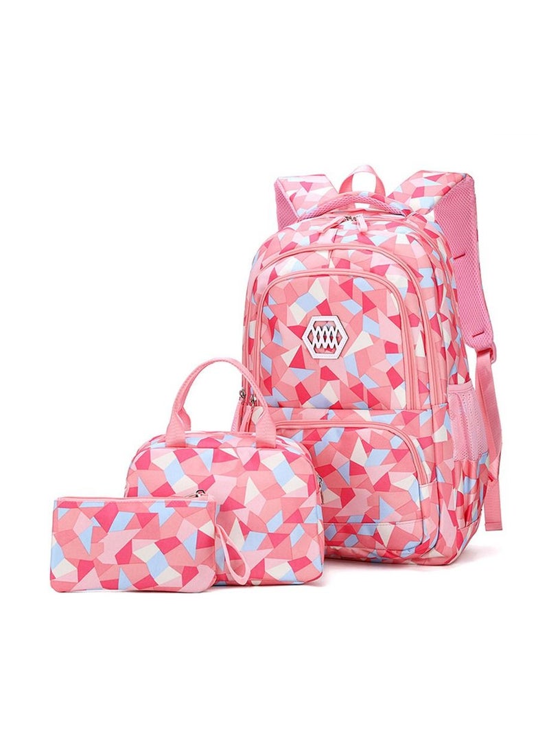 3-Piece Colorful Student Backpack Portable Breathable School Bag Set  with Lunch Bag For Junior Middle High Students
