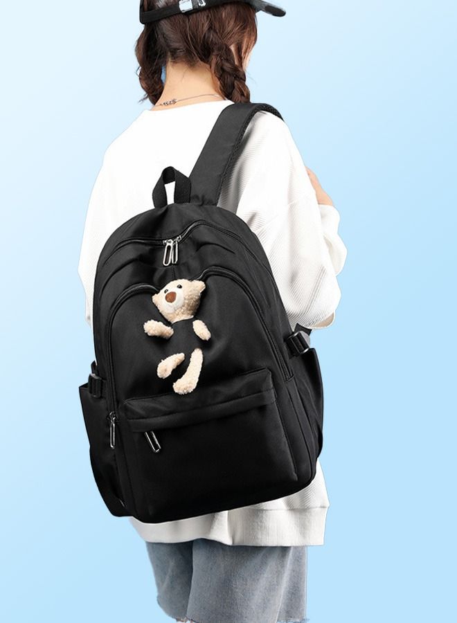 Solid Pattern Lovely Student Backpack Simple Daypack  Large Capacity Bookbag with Adjustable Shoulder Straps for Middle High Students Black