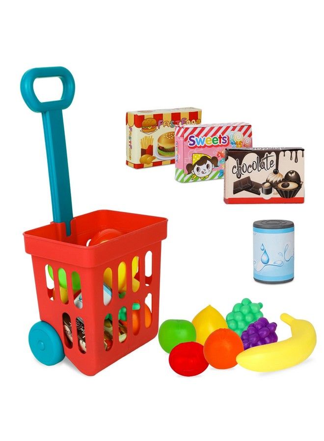 Toy Shopping Cart Play Set Plastic Food Toys Interactive Play Set Learning Resources & Pretend Play Fun Ages 3+