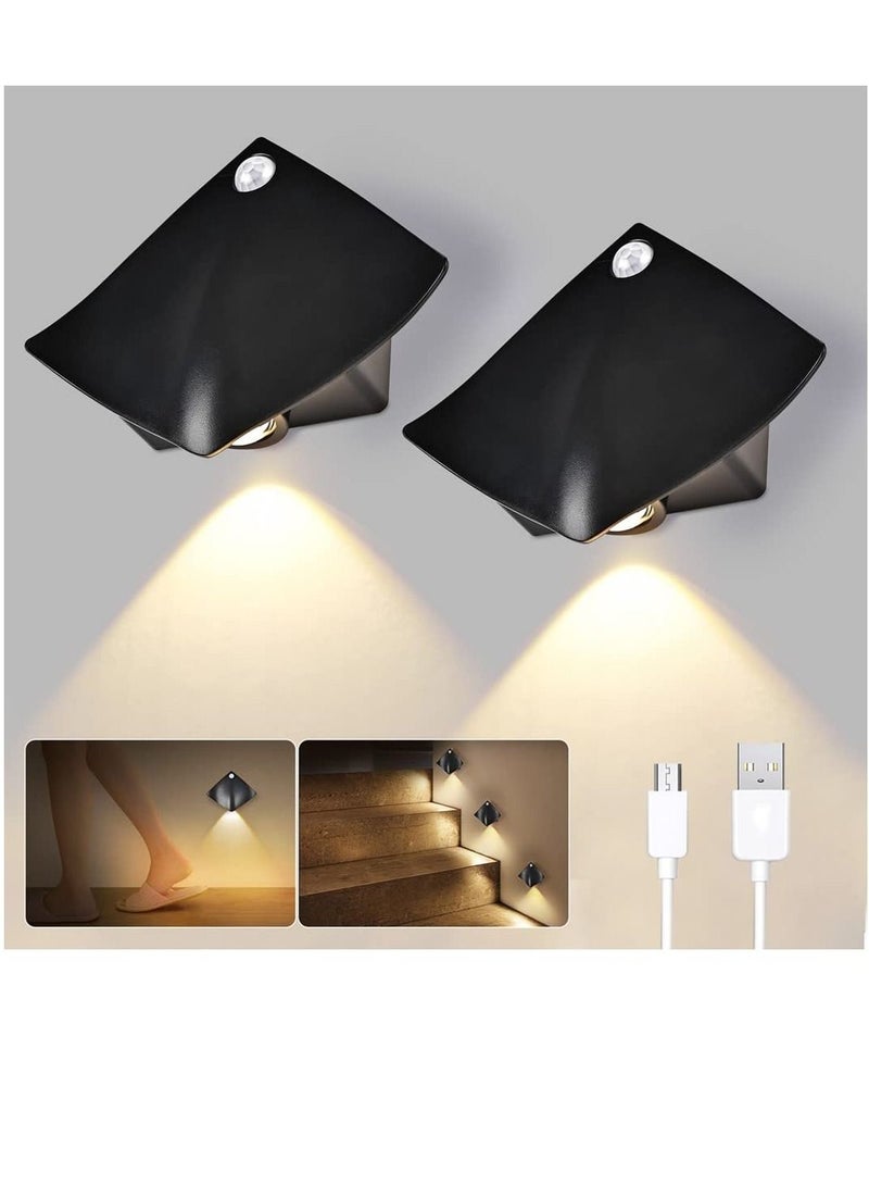 2 Pack USB Rechargeable Night Light, Motion Sensor Light Indoor, Brightness Adjustable with Adhesive Pads and Magnet, Suitable for Closet, Cabinet, Kitchen, Bedroom and Wall