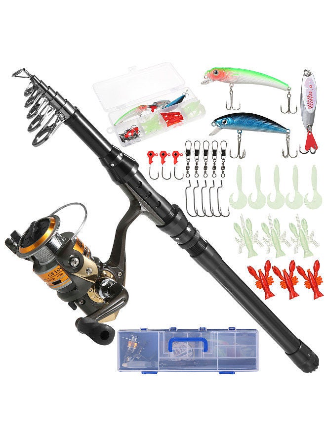 2.1m Fishing Rod and Reel Combos Telescopic Fishing Pole with Spinning Reel Combo Kit Fishing Line Lures Hooks Swivels Set Fishing Accessories with Tackle Box