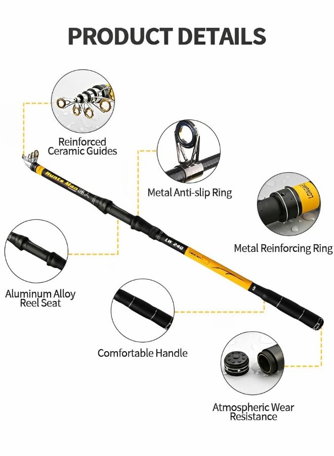 Telescopic Fishing Rod,Graphite Carbon Fiber Portable Spinning Telescopic Fishing Pole for Boat Saltwater and offshore angling,2.4m Long Cast Fishing Gear