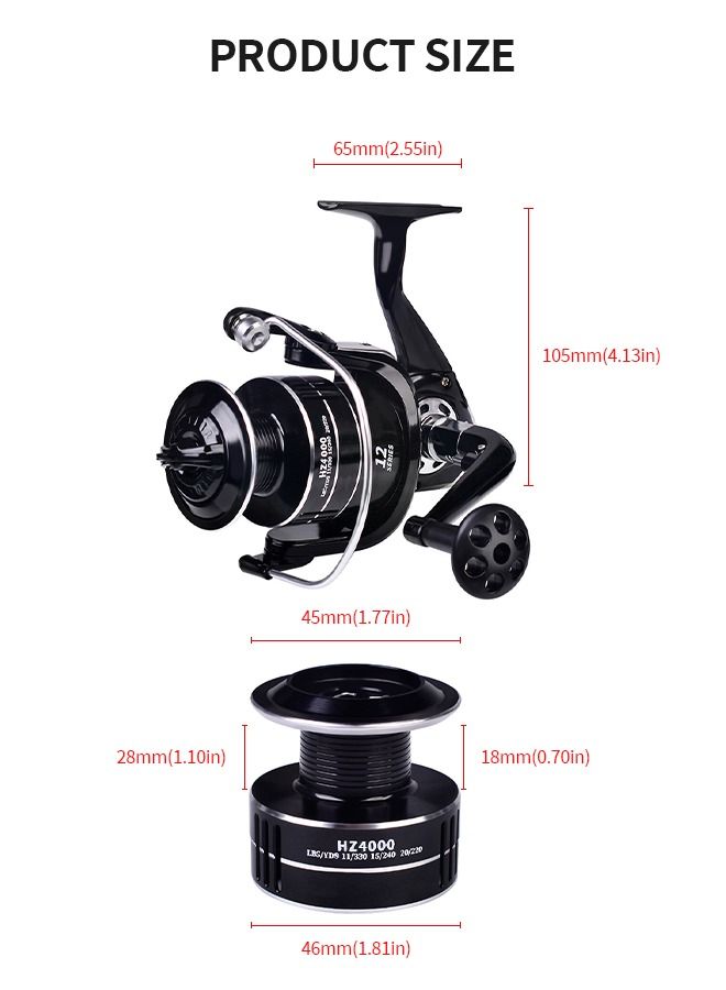 Fishing Reel Wheel Full Metal Wear Resistant Foldable Spinning Wheel Waterproof with Wooden Handle for Seawater Freshwater-4000