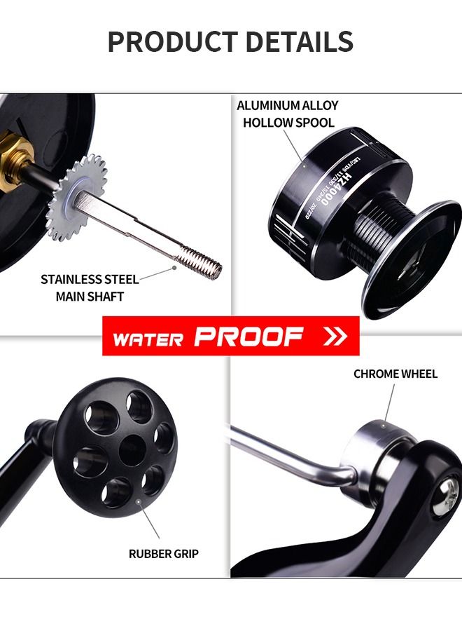 Fishing Reel Wheel Full Metal Wear Resistant Foldable Spinning Wheel Waterproof with Wooden Handle for Seawater Freshwater-4000