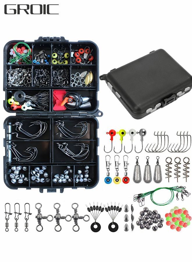 187pcs Fishing Accessory Kit, Fishing Set with Tackle Box, Fishing Hooks, Crank Hook, Lead Sinker, Blocking Bead, 8-Ring Connector, Space Beans Terminal Tackle Kits