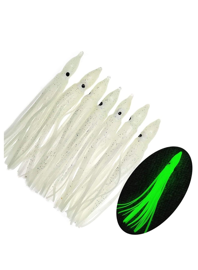 Fishing Squid Skirts Glow Lures Luminous Octopus SkirtsTrolling Lure Soft Plastic Bait for Bass Salmon Trout,9cm/3.54in, Pack of 10