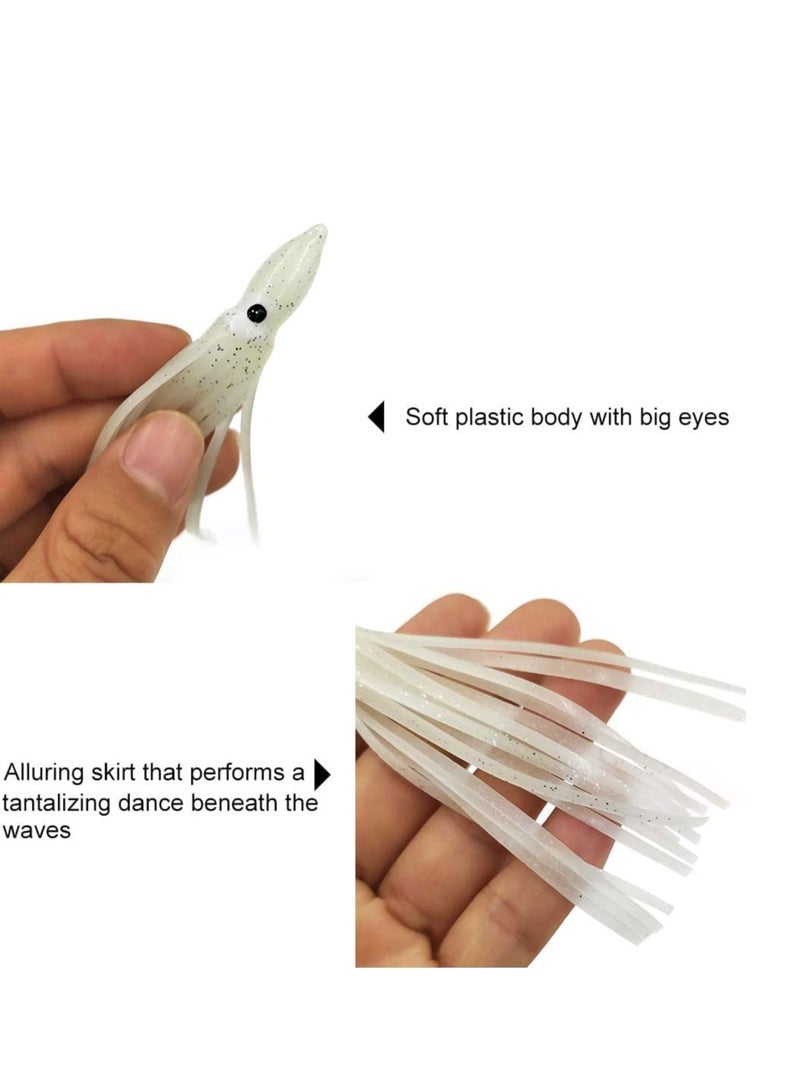 Fishing Squid Skirts Glow Lures Luminous Octopus SkirtsTrolling Lure Soft Plastic Bait for Bass Salmon Trout,9cm/3.54in, Pack of 10