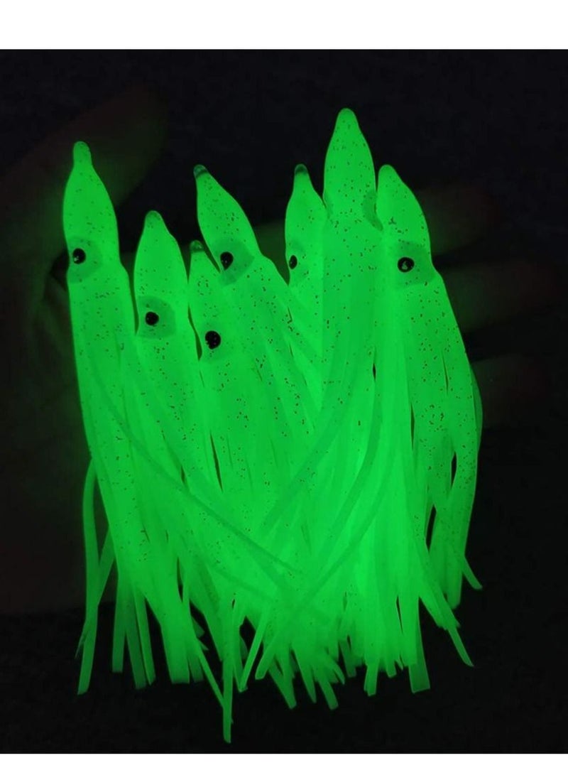 Fishing Squid Skirts Glow Lures Luminous Octopus SkirtsTrolling Lure Soft Plastic Bait for Bass Salmon Trout,9cm/3.54in, Pack of 10