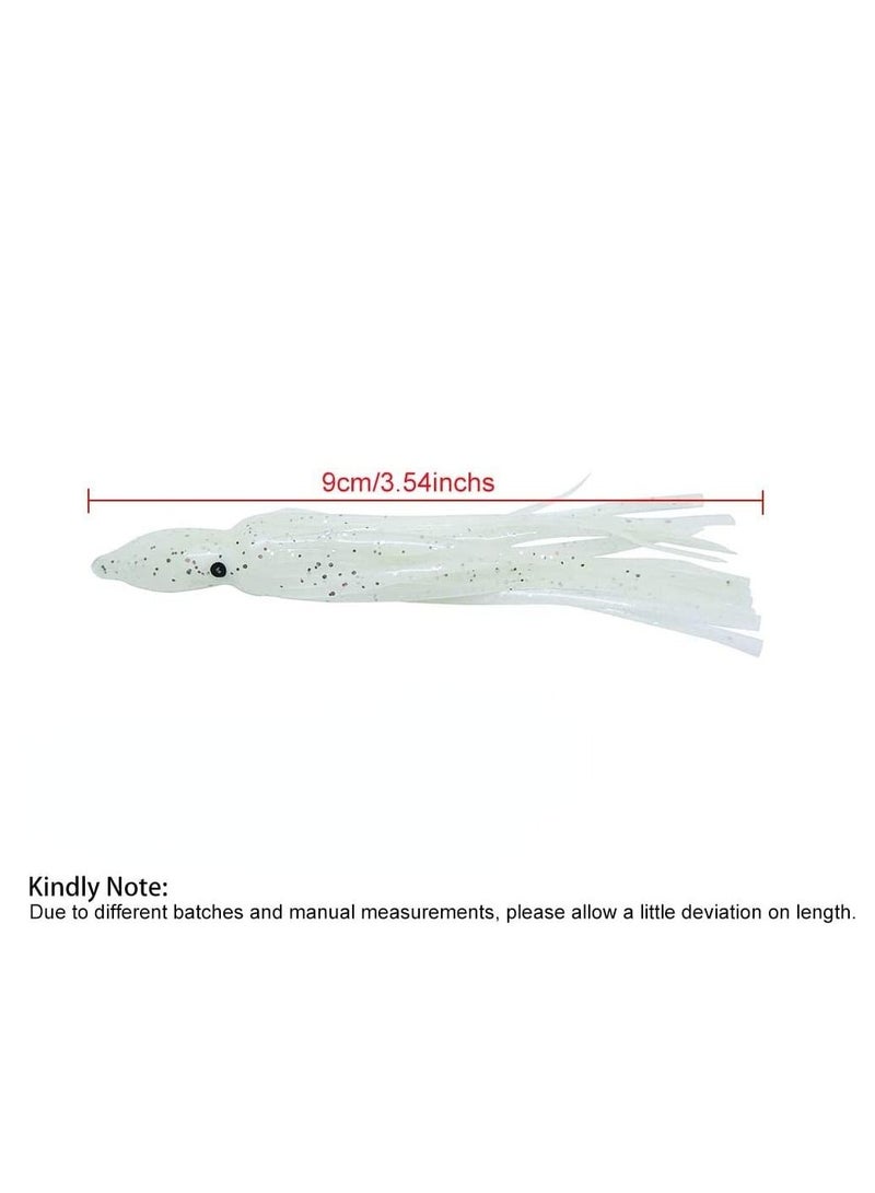 Fishing Squid Skirts Glow Lures Luminous Octopus SkirtsTrolling Lure Soft Plastic Bait for Bass Salmon Trout,9cm/3.54in, Pack of 10
