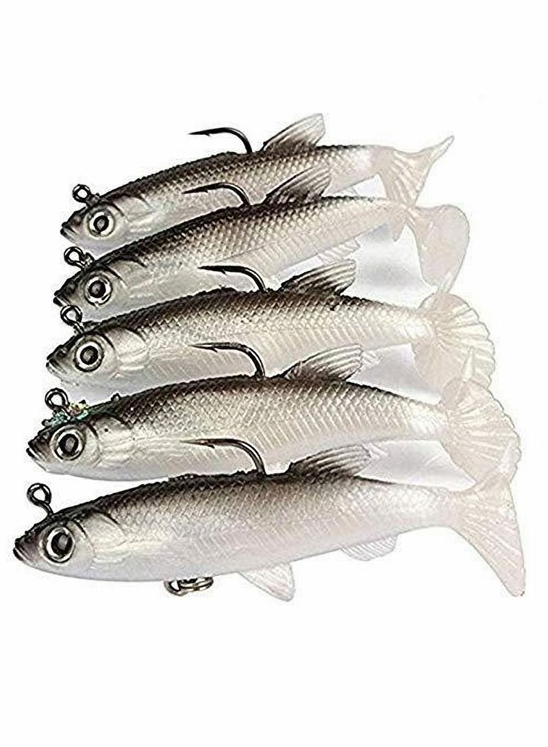 Fishing Lure Set, 5Pcs 8cm Soft Bait Head Sea Fish Lures Fishing Tackle Sharp Treble Hook T Tail Artificial Bait