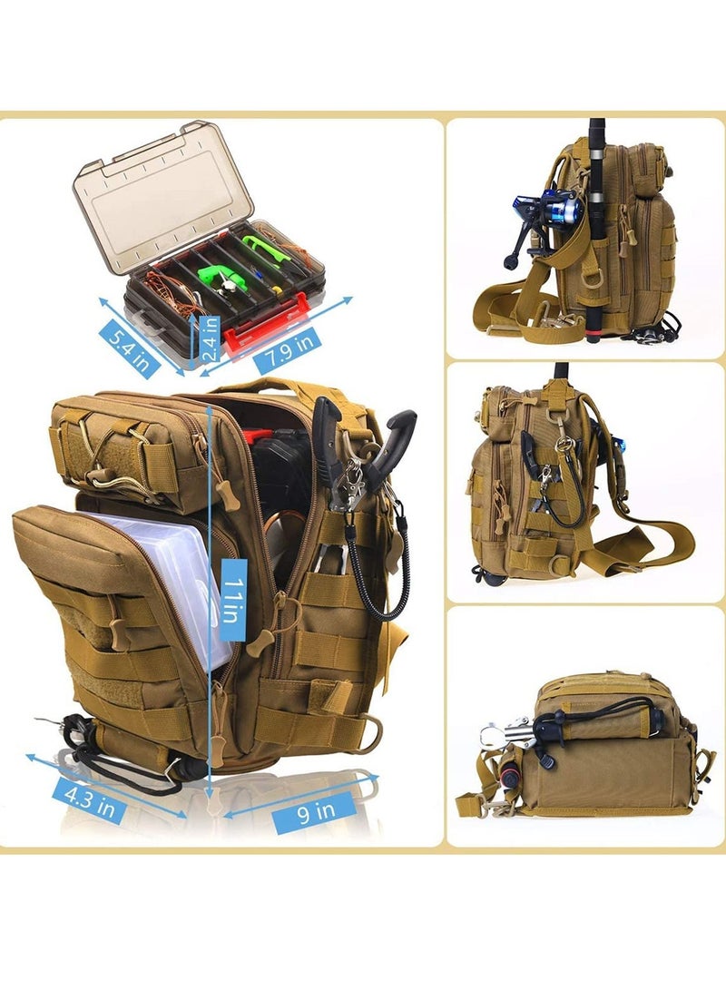 Compact Fishing Tackle Bag, with Box, and Rod Holder Outdoor Sport Backpack Men's Travel Multifunctional Tactical