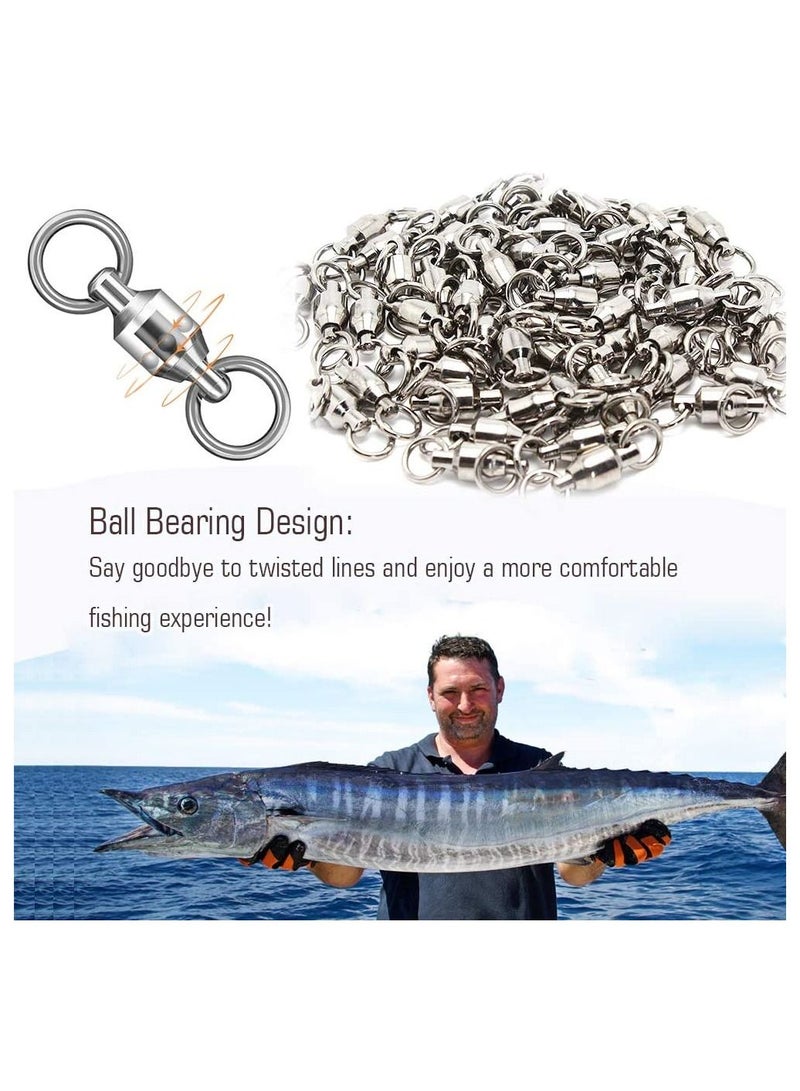Ball Bearing Swivels Connector, 50 Pcs High Strength Stainless Steel Solid Welded Rings Barrel Saltwater Freshwater Fishing, Fishing Accessories