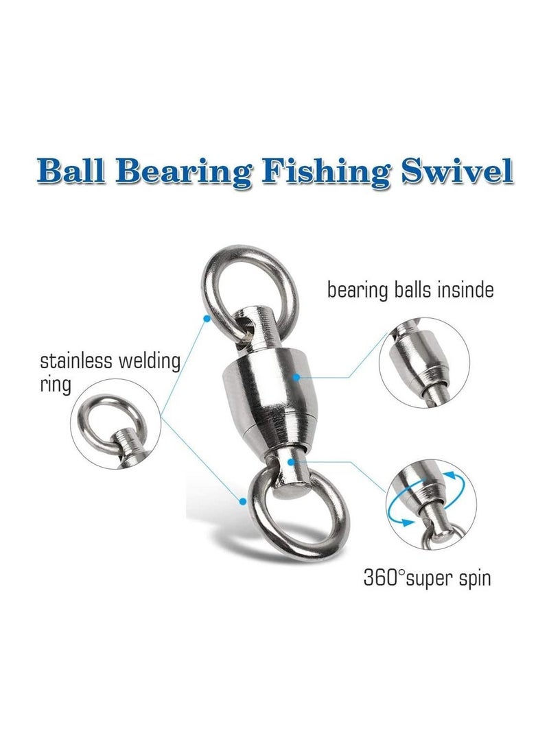 Ball Bearing Swivels Connector, 50 Pcs High Strength Stainless Steel Solid Welded Rings Barrel Saltwater Freshwater Fishing, Fishing Accessories