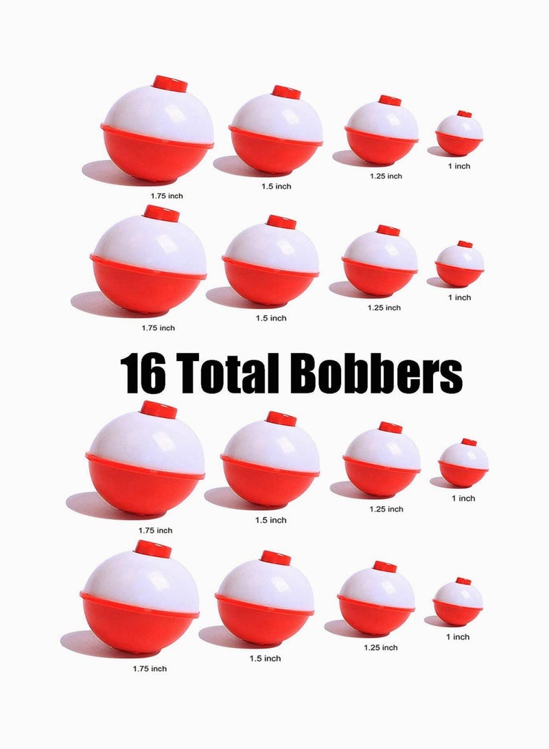 Fishing Bobbers Assortment, Large & Small Red and White for Floats, Bobber Set 16 Bobbers, For Assortment