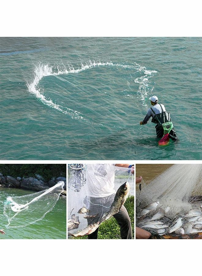 Casting Net with Fish Cage, 3.95ft Radius Cast Nets for Fishing, Saltwater Freshwater Folding Fishing Net with Aluminum Flying Disc, Easy to Throw Casting Net for Bait Trap Fish