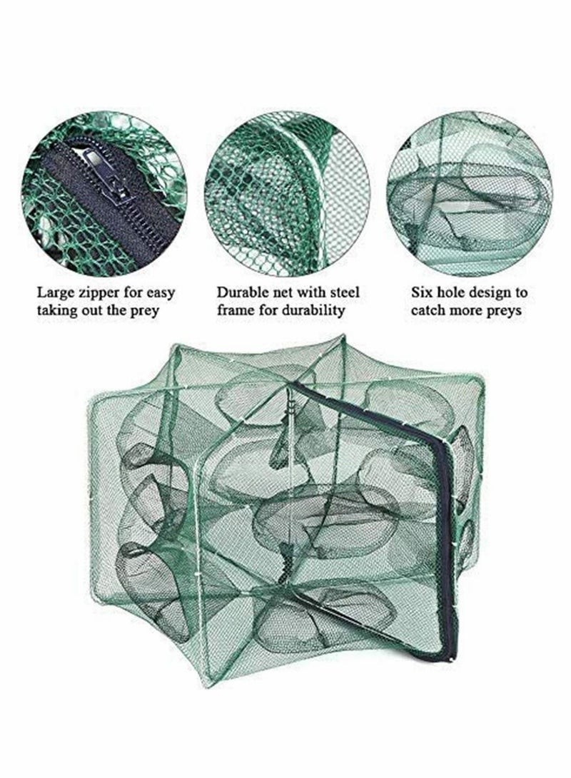 Holes Automatic Fishing Net Shrimp Cage Nylon Foldable Crab Fish Trap Cast Fishing Net Automatic Retractable Fishing Shrimp Net Large Zipper Crab Fish Trap(12 Holes)