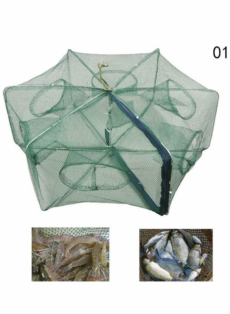 Holes Automatic Fishing Net Shrimp Cage Nylon Foldable Crab Fish Trap Cast Fishing Net Automatic Retractable Fishing Shrimp Net Large Zipper Crab Fish Trap(12 Holes)