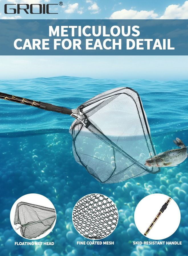 Fishing Net Foldable Fish Landing Nets with Extra Long Telescoping Pole Handle Collapsible Telescopic Sturdy Pole for Saltwater Freshwater, Folding Fishing Net Extend to 28.74-82.67 Inches