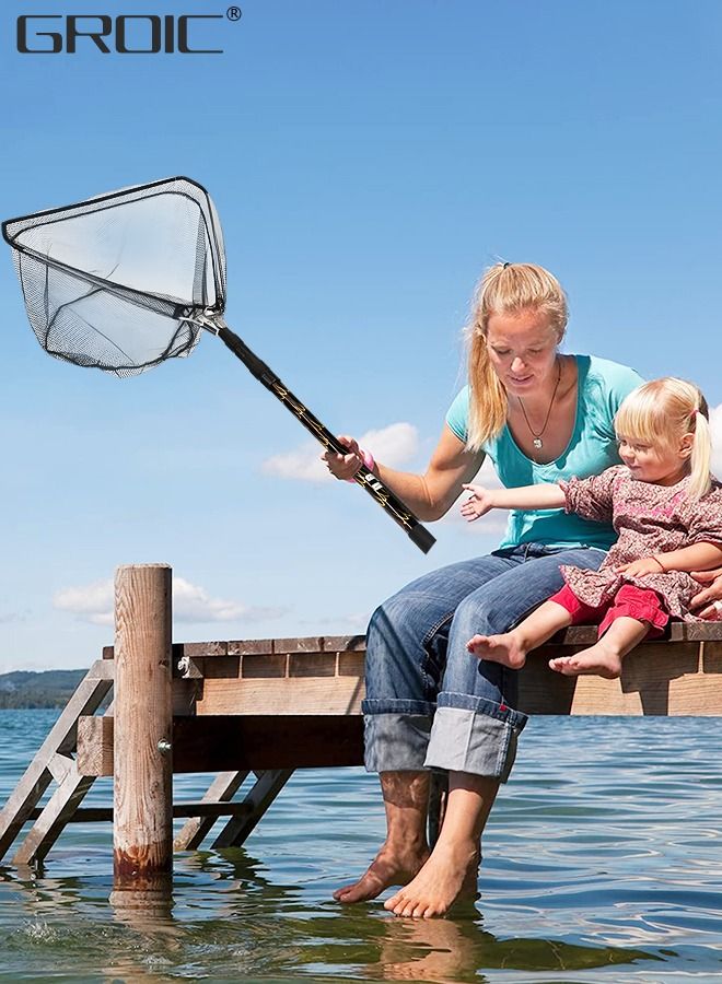 Fishing Net Foldable Fish Landing Nets with Extra Long Telescoping Pole Handle Collapsible Telescopic Sturdy Pole for Saltwater Freshwater, Folding Fishing Net Extend to 28.74-82.67 Inches