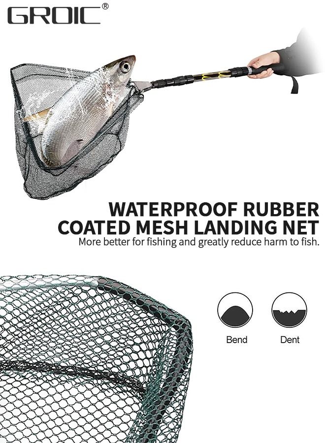 Fishing Net Foldable Fish Landing Nets with Extra Long Telescoping Pole Handle Collapsible Telescopic Sturdy Pole for Saltwater Freshwater, Folding Fishing Net Extend to 28.74-82.67 Inches