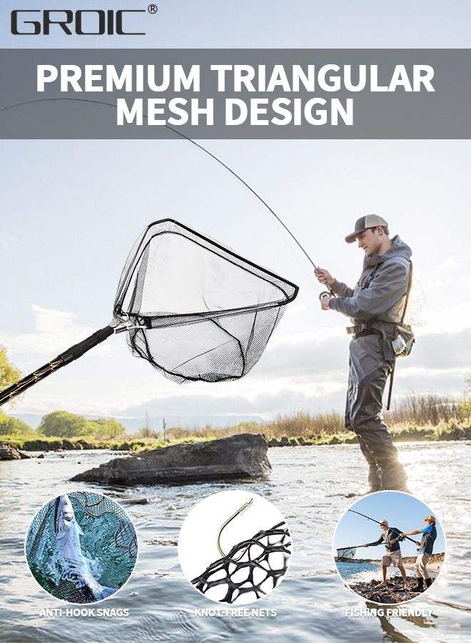 Fishing Net Foldable Fish Landing Nets with Extra Long Telescoping Pole Handle Collapsible Telescopic Sturdy Pole for Saltwater Freshwater, Folding Fishing Net Extend to 28.74-82.67 Inches