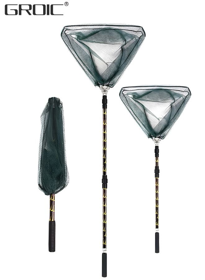 Fishing Net Foldable Fish Landing Nets with Extra Long Telescoping Pole Handle Collapsible Telescopic Sturdy Pole for Saltwater Freshwater, Folding Fishing Net Extend to 28.74-82.67 Inches