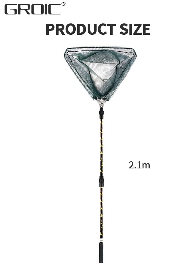 Fishing Net Foldable Fish Landing Nets with Extra Long Telescoping Pole Handle Collapsible Telescopic Sturdy Pole for Saltwater Freshwater, Folding Fishing Net Extend to 28.74-82.67 Inches