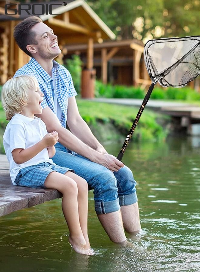 Fishing Net Foldable Fish Landing Nets with Extra Long Telescoping Pole Handle Collapsible Telescopic Sturdy Pole for Saltwater Freshwater, Folding Fishing Net Extend to 28.74-82.67 Inches