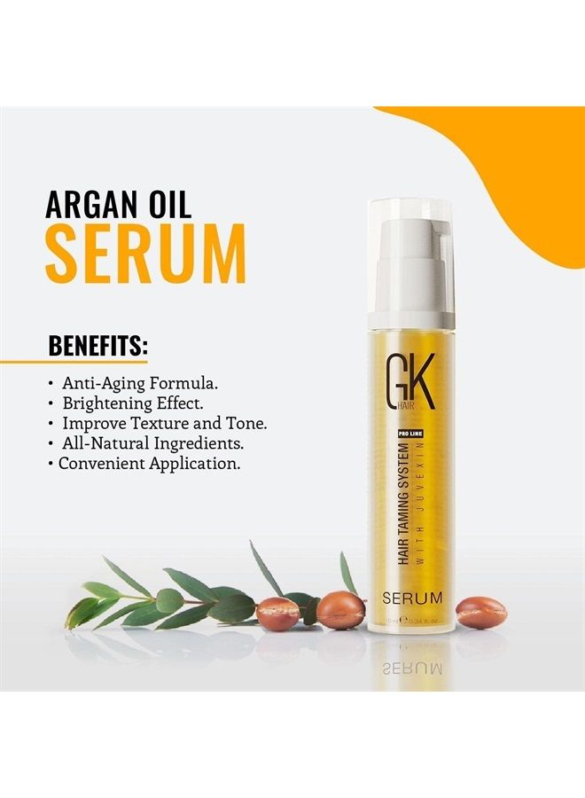 Global Keratin 100% Organic Argan Oil Anti Frizz Hair Serum (0.34 Fl Oz/10ml) Styling Smoothing Strengthening Hydrating & Nourishing Heat Protection Shine Frizz Control Dry Damage Hair Repair