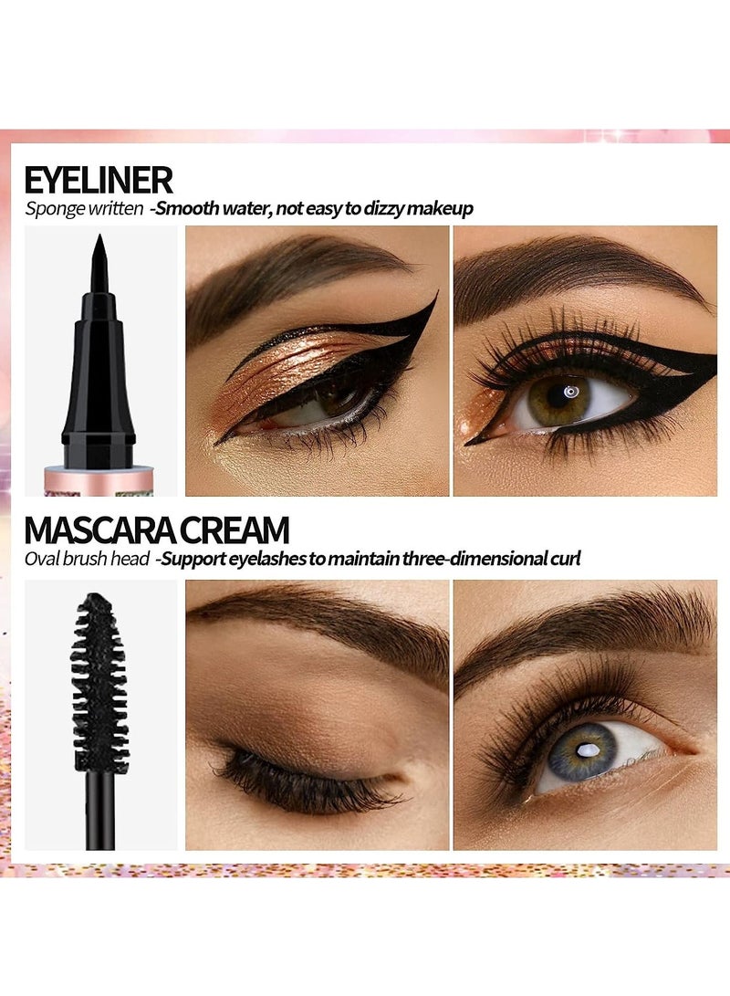 2 in 1 Eyeliner and Mascara Set Black Liquid Eyeliner Pencil Waterproof Mascara Black Volume and Length Long Lasting Lengthening No Blooming Eyes Makeup Kit