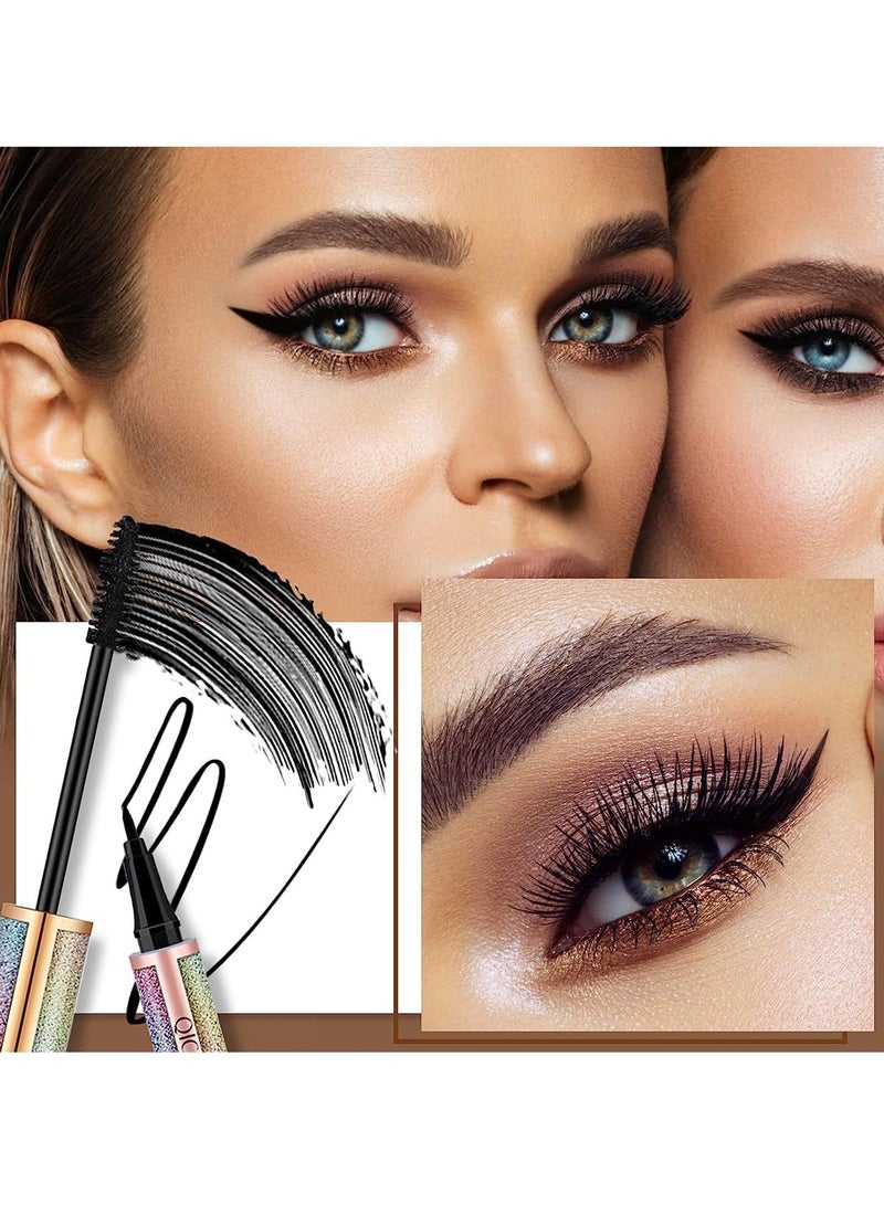 2 in 1 Eyeliner and Mascara Set Black Liquid Eyeliner Pencil Waterproof Mascara Black Volume and Length Long Lasting Lengthening No Blooming Eyes Makeup Kit