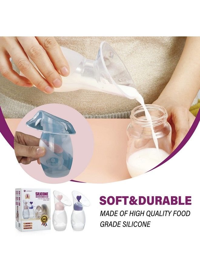 Gen2 Silicone Breast Milk Collector ; 2Pack Food Grade Travel Manual Breast Pumps With 2 Breastfeeding Milk Stoppers ; Fsa Hsa Eligible Bpa Pvc Lead Phthalate Free ; 4Oz/100Ml Pink/Purple
