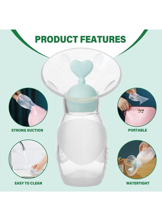 Gen 2 Manual Breast Pump/Collector For Breastfeeding With Stopper (2Pack 4 Oz/100Ml) Food Grade Silicone Bpa Pvc And Phthalate Free (Blue + Green)