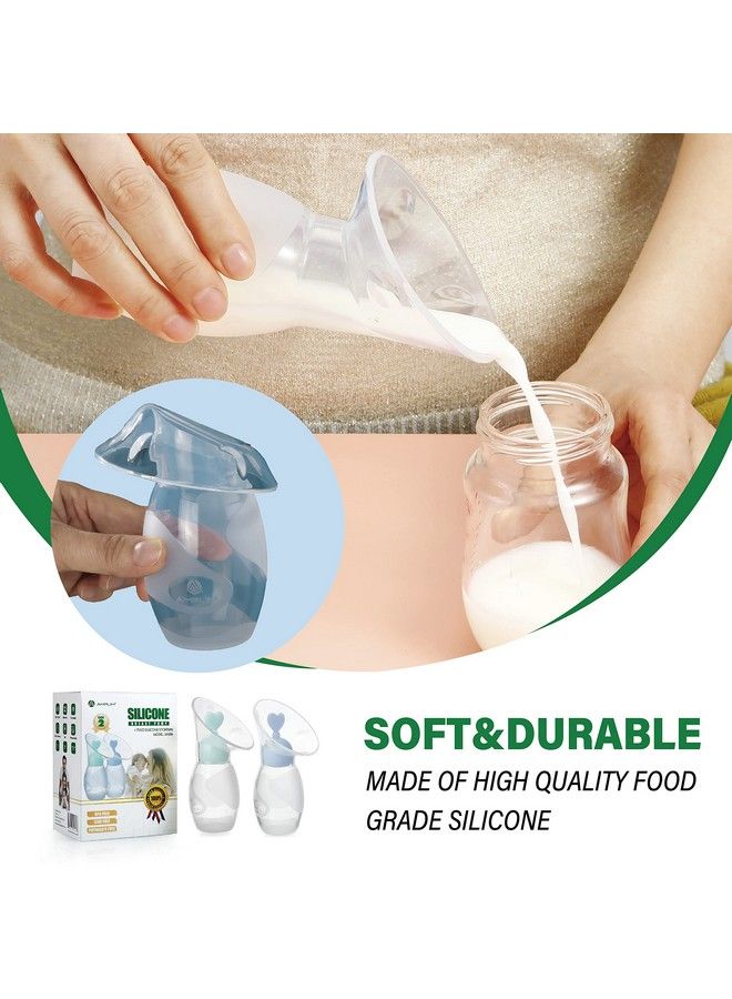 Gen 2 Manual Breast Pump/Collector For Breastfeeding With Stopper (2Pack 4 Oz/100Ml) Food Grade Silicone Bpa Pvc And Phthalate Free (Blue + Green)