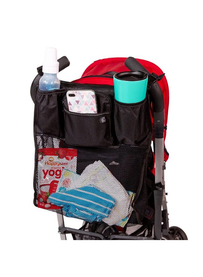 Cups Cargo Universal Fit Stroller Organizer With Extra Large Storage Expandable Deep Cup Holders Multiple Zippered Pockets Unique Large Mesh Bag For Larger Items Black