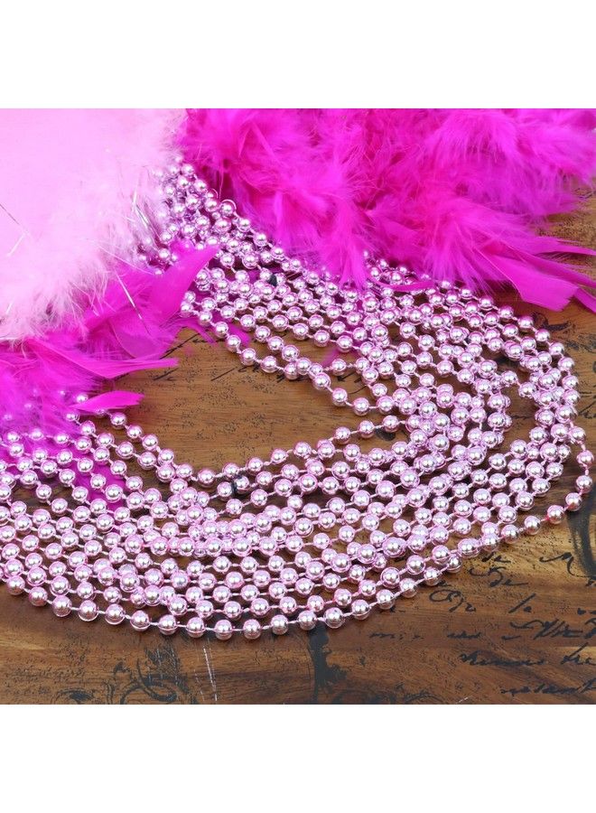 12 Pack Of 33 Mardi Gras Beads Necklace Metallic Baby Pink Beaded Necklace Mardi Gras Throws St Patricks Day Beads Party Beads Costume Necklaces