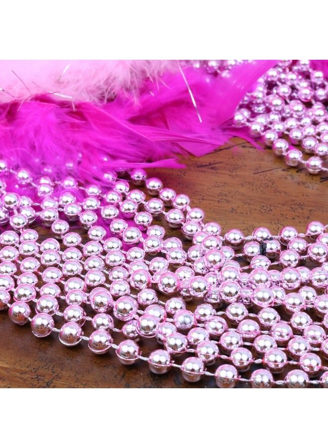 12 Pack Of 33 Mardi Gras Beads Necklace Metallic Baby Pink Beaded Necklace Mardi Gras Throws St Patricks Day Beads Party Beads Costume Necklaces