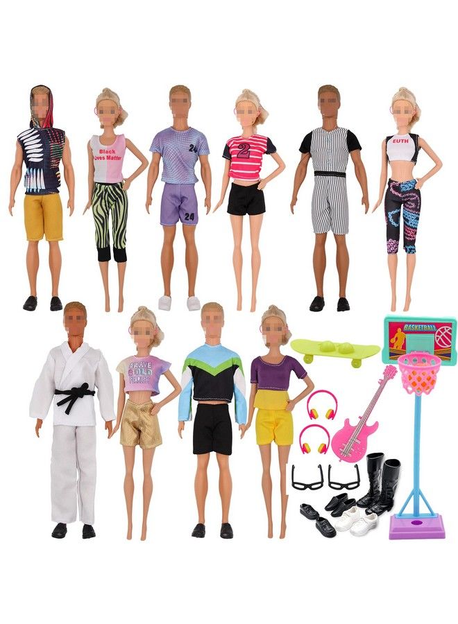 44Pcs Doll Clothes And Accessories For 12 Inch Boy Doll And Girl Doll Sport Series Include 20 Clothes Shirt Jeans Suit Skating Shoes Basketball Stands For 11.5 Dolls