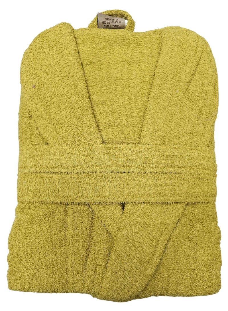 Turkish Cotton Bathrobe Terry Unisex with Dual Pockets, Belt and Shawl Collar Mustard Yellow One Size
