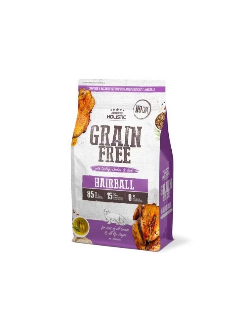 Grain Free Hairball Dry Cat Food Turkey Chicken And Duck 1.36kg